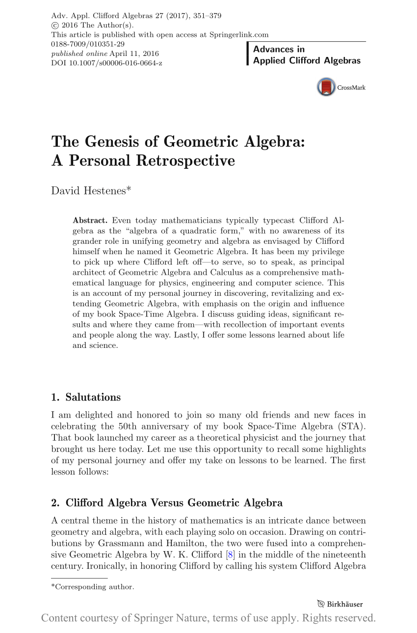 PDF) The Genesis of Geometric Algebra: A Personal Retrospective
