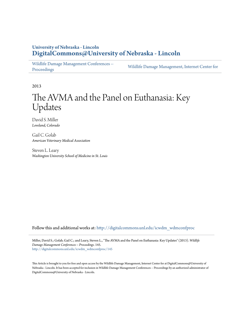 (PDF) The AVMA and the Panel on Euthanasia Key Updates