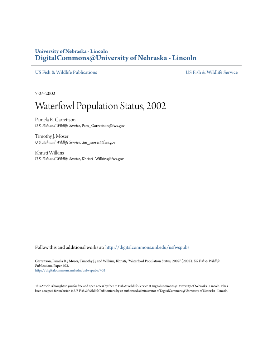 (PDF) Waterfowl Population Status, 2002