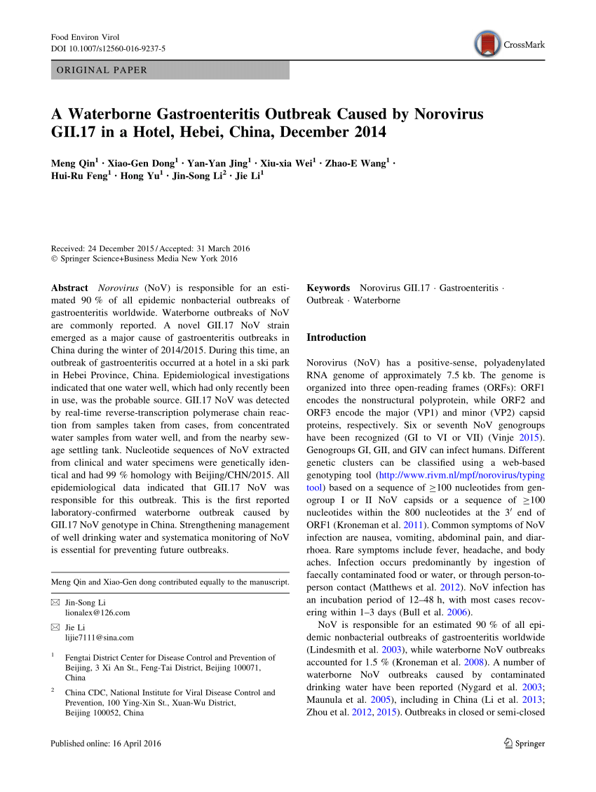 Pdf A Waterborne Gastroenteritis Outbreak Caused By - 