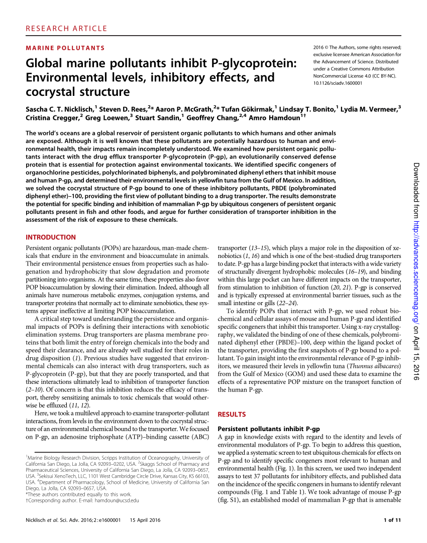 PDF) Global marine pollutants inhibit P-glycoprotein