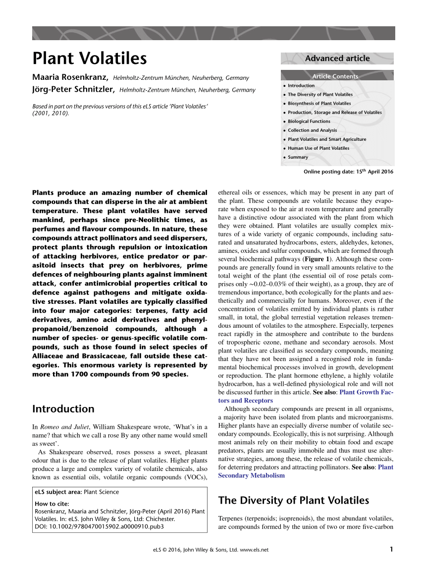 Full article: Plant Volatiles: Recent Advances and Future Perspectives