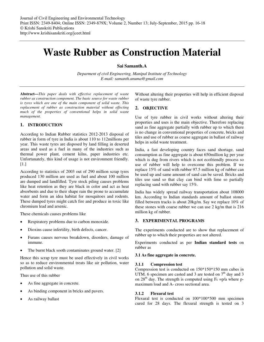 (PDF) Waste Rubber as Construction Material.