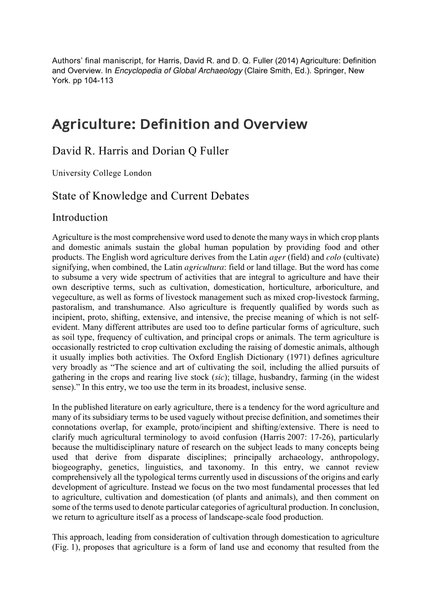 Pdf Agriculture Definition And Overview