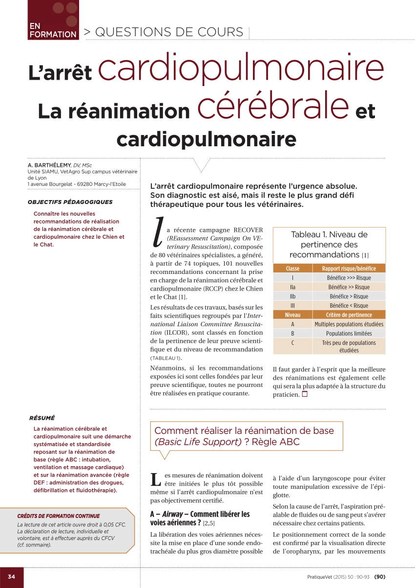 Pdf L Arret Cardiopulmonaire La Reanimation Cerebrale Et Cardiopulmonaire