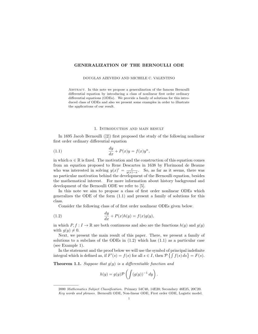 Pdf Generalization Of The Bernoulli Ode