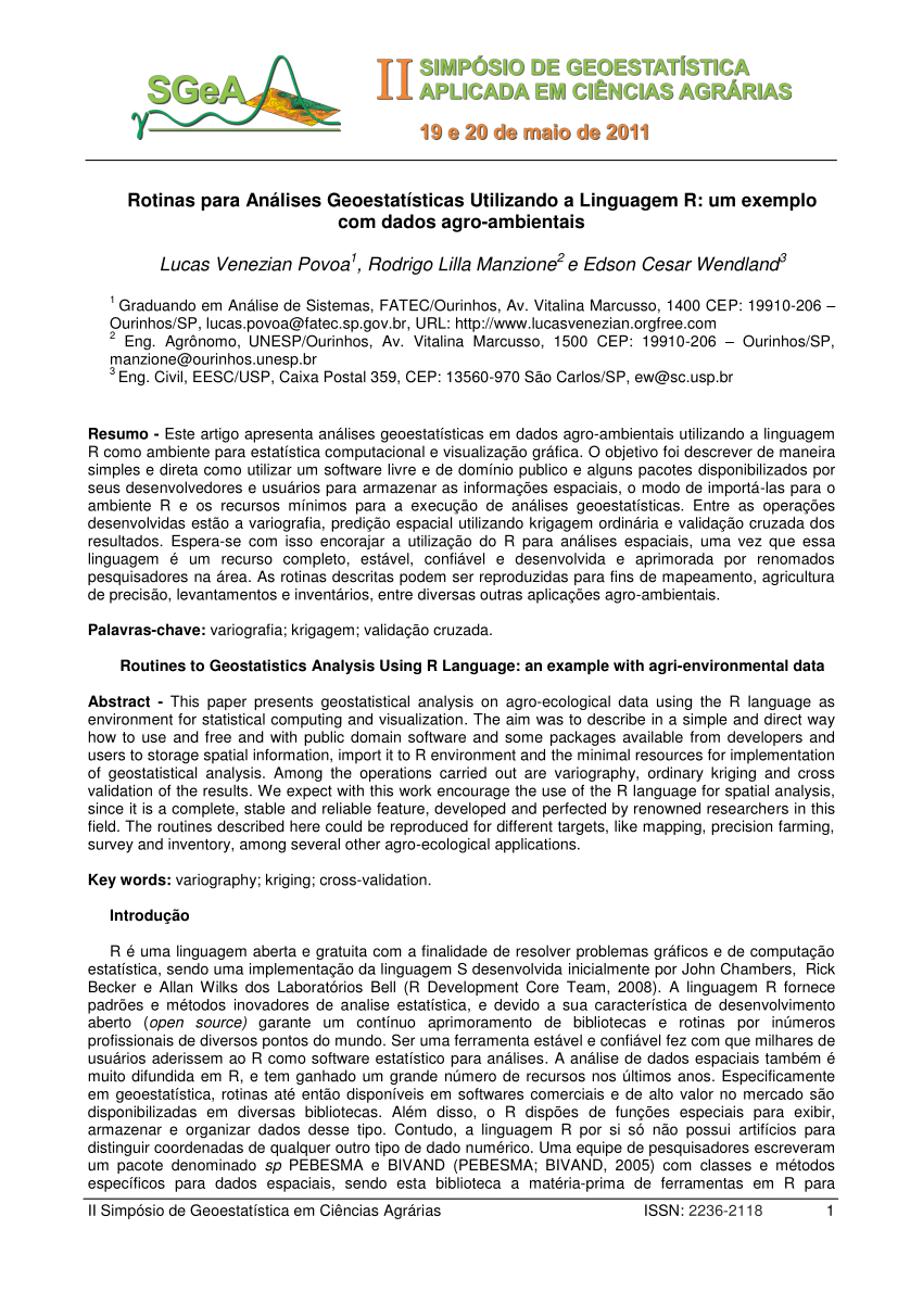 Aplicação da Geoestatística em Ciências Agrarias