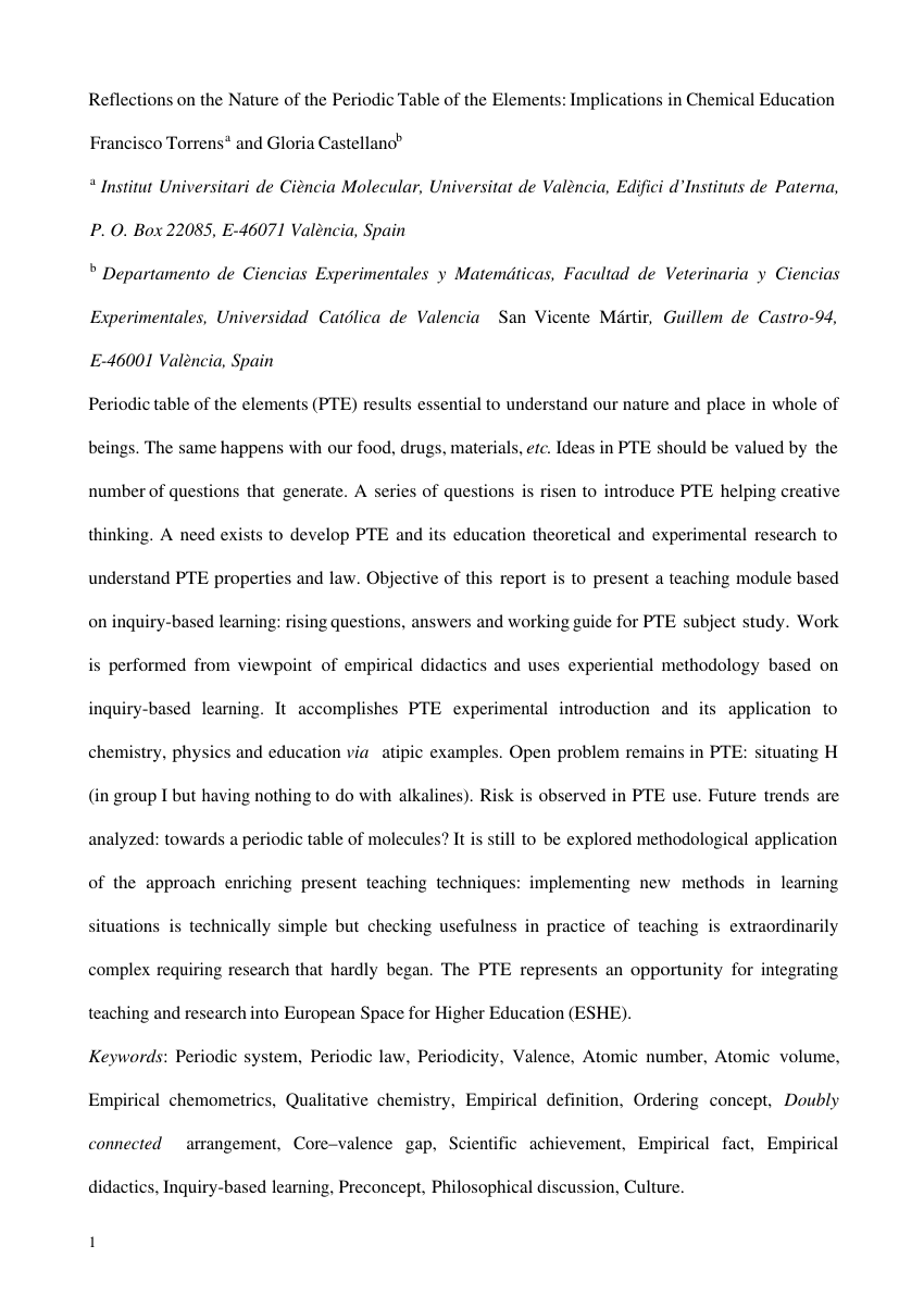 Pdf Reflections On The Nature Of The Periodic Table Of The Elements Implications In Chemical Education