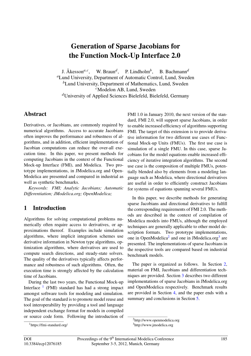 PDF) Generation of Sparse Jacobians for the Function Interface 2.0