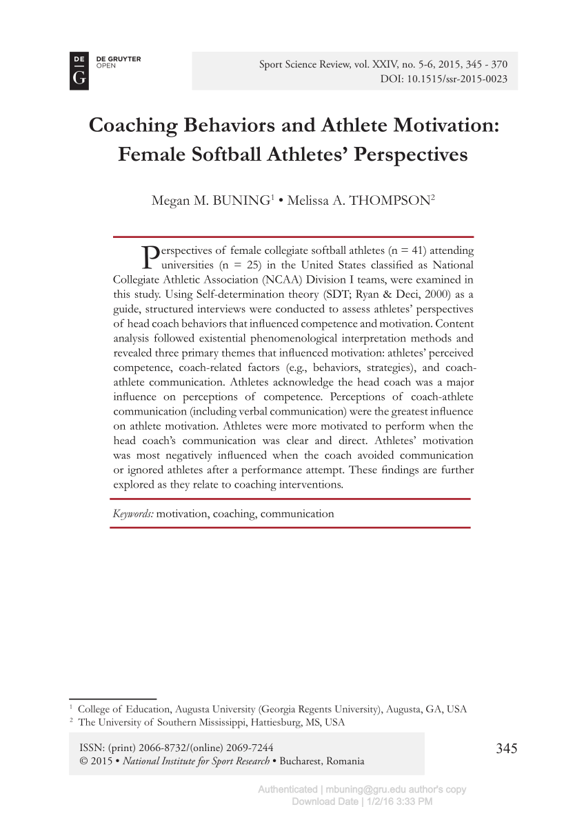 Pdf Coaching Behaviors And Athlete Motivation Female Softball Athletes Perspectives