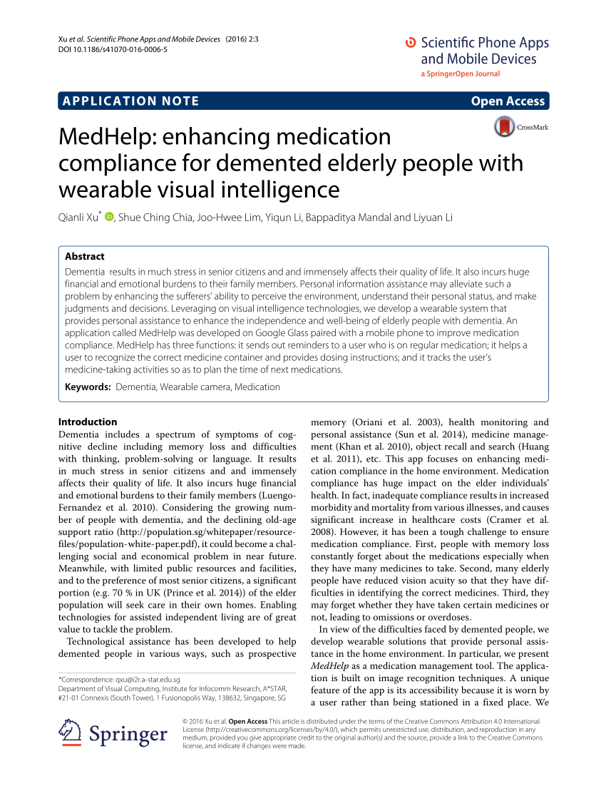 PDF) MedHelp: enhancing medication compliance for demented elderly people  with wearable visual intelligence