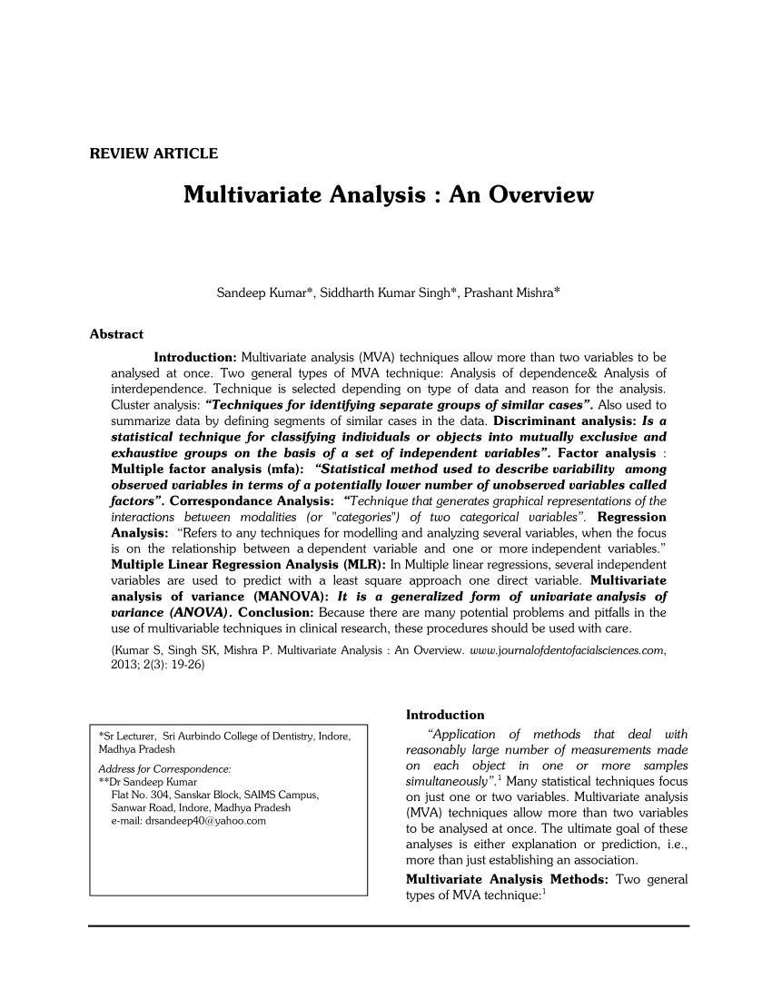 multivariate analysis in research methodology pdf