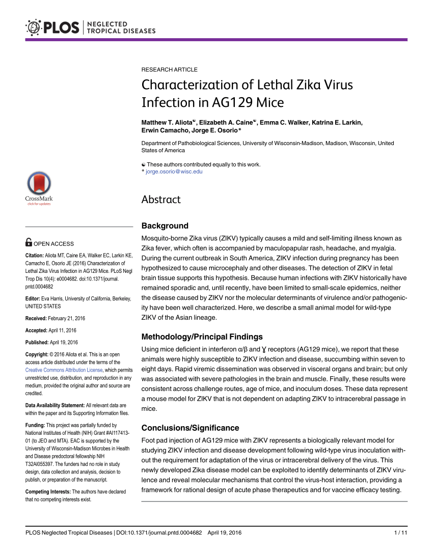 Pdf Characterization Of Lethal Zika Virus Infection In Ag129 Mice