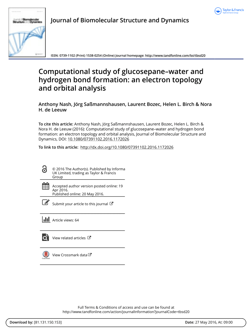 Pdf Computational Study Of Glucosepane Water Hydrogen Bond Formation An Electron Topology And Orbital Analysis