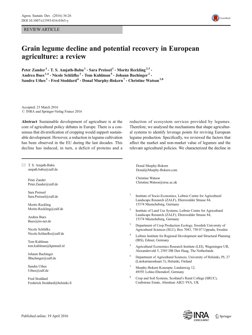 PDF) Grain legume decline and potential recovery in European agriculture: a  review