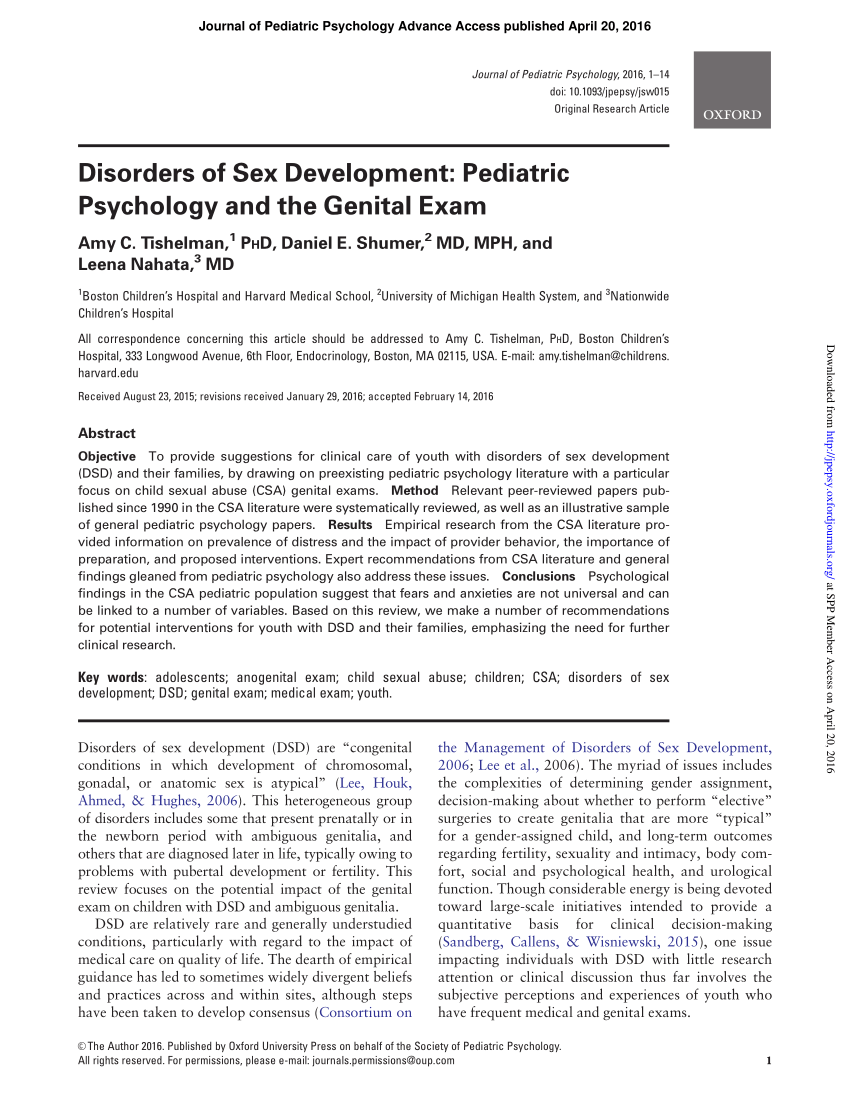 Pdf Disorders Of Sex Development Pediatric Psychology And The Genital Exam