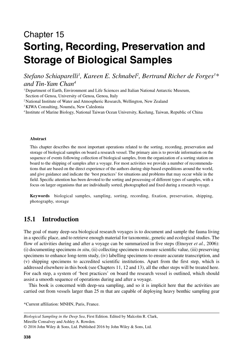PDF) Sorting, Recording, Preservation and Storage of Biological