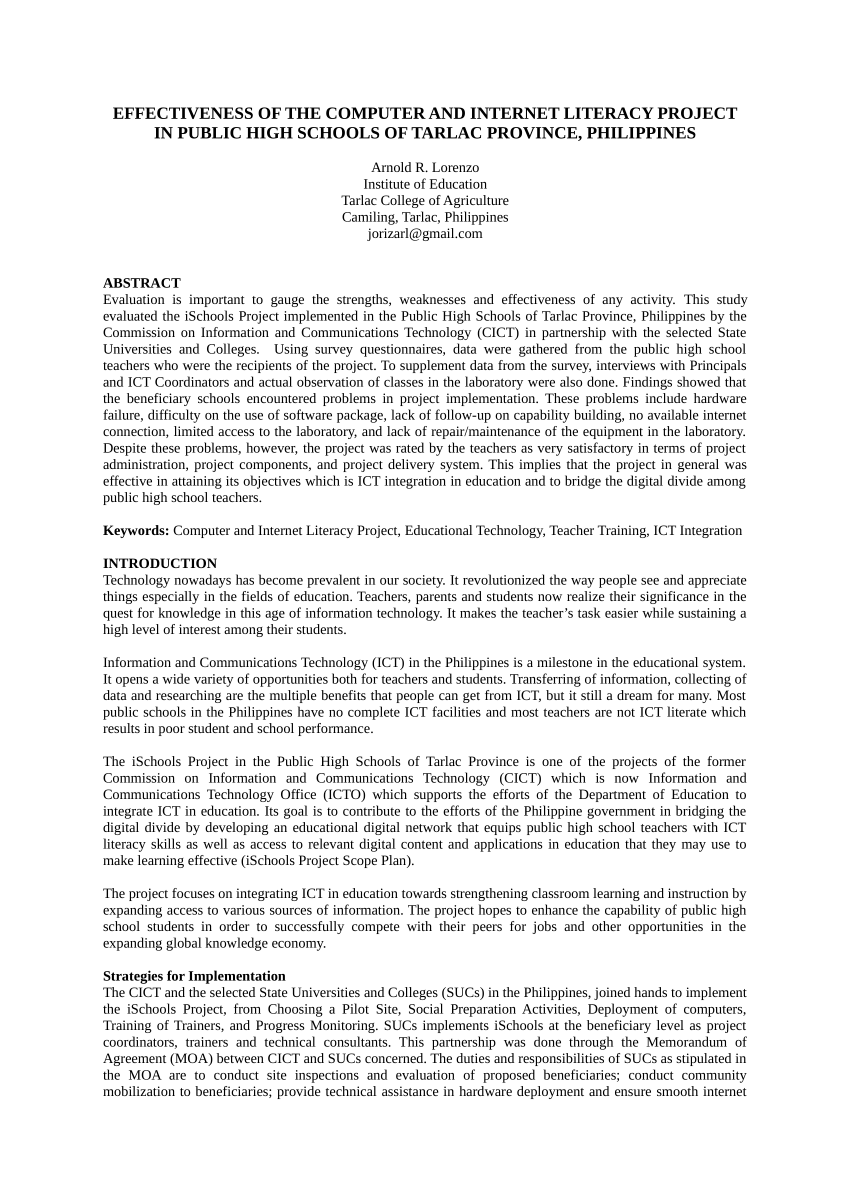 computer literacy in the philippines research paper