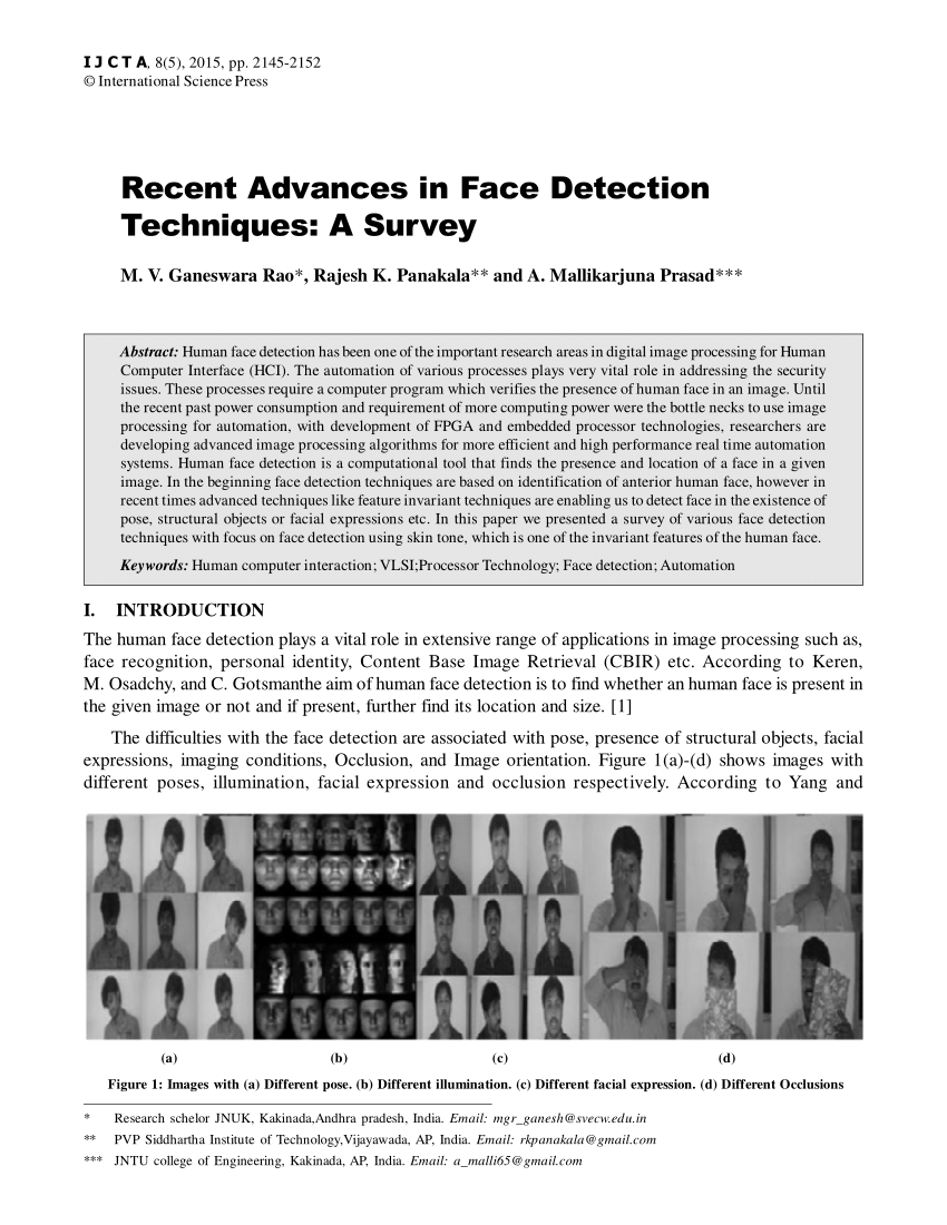 research paper on face detection