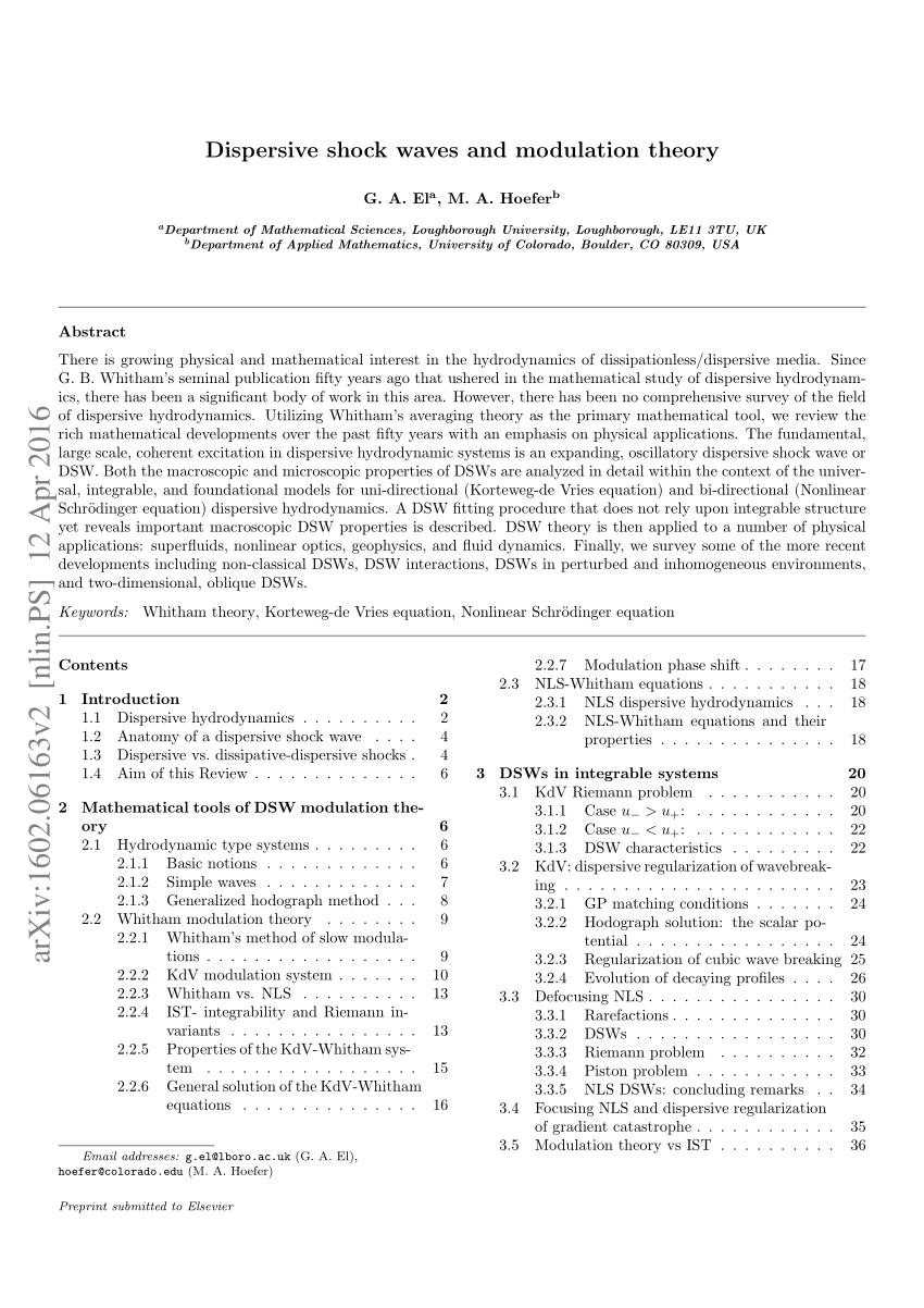 PDF) Dispersive shock waves and modulation theory