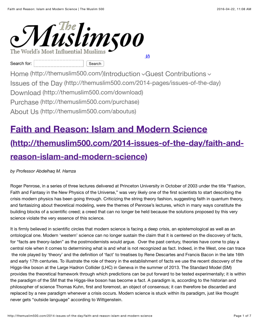 essay islam and modern science