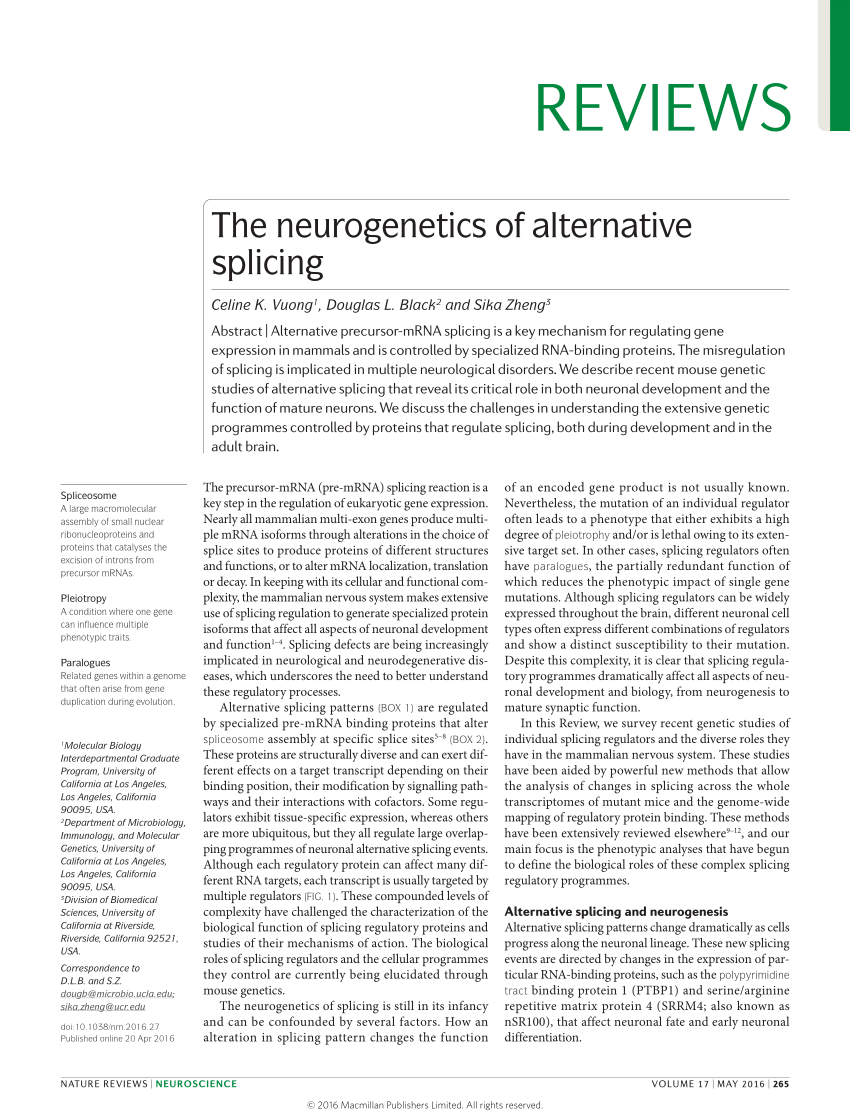 frokost Huddle Displacement PDF) The neurogenetics of alternative splicing