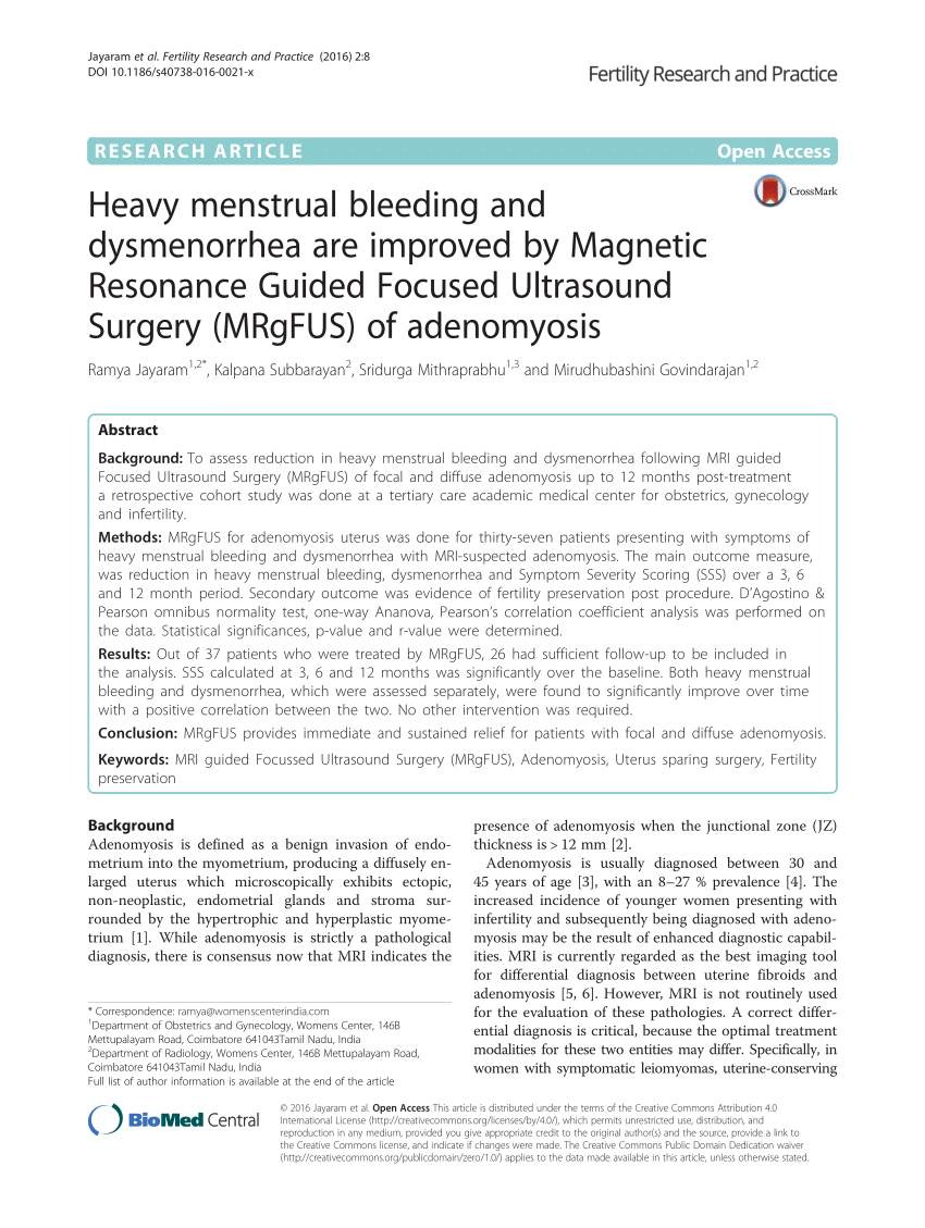 Pdf Heavy Menstrual Bleeding And Dysmenorrhea Are Improved By Magnetic Resonance Guided 0941