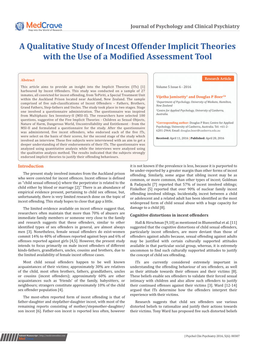 PDF) A Qualitative Study of Incest Offender Implicit Theories with the Use  of a Modified Assessment Tool