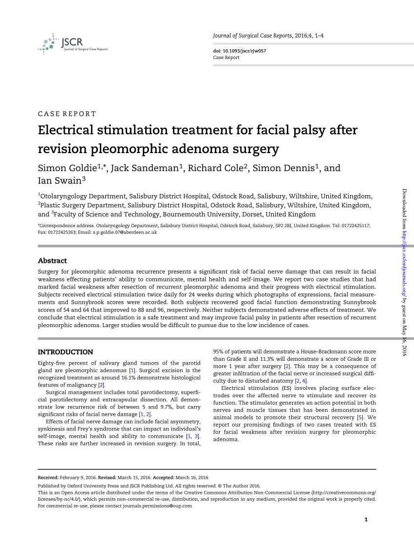 PDF Electrical stimulation treatment for facial palsy after  