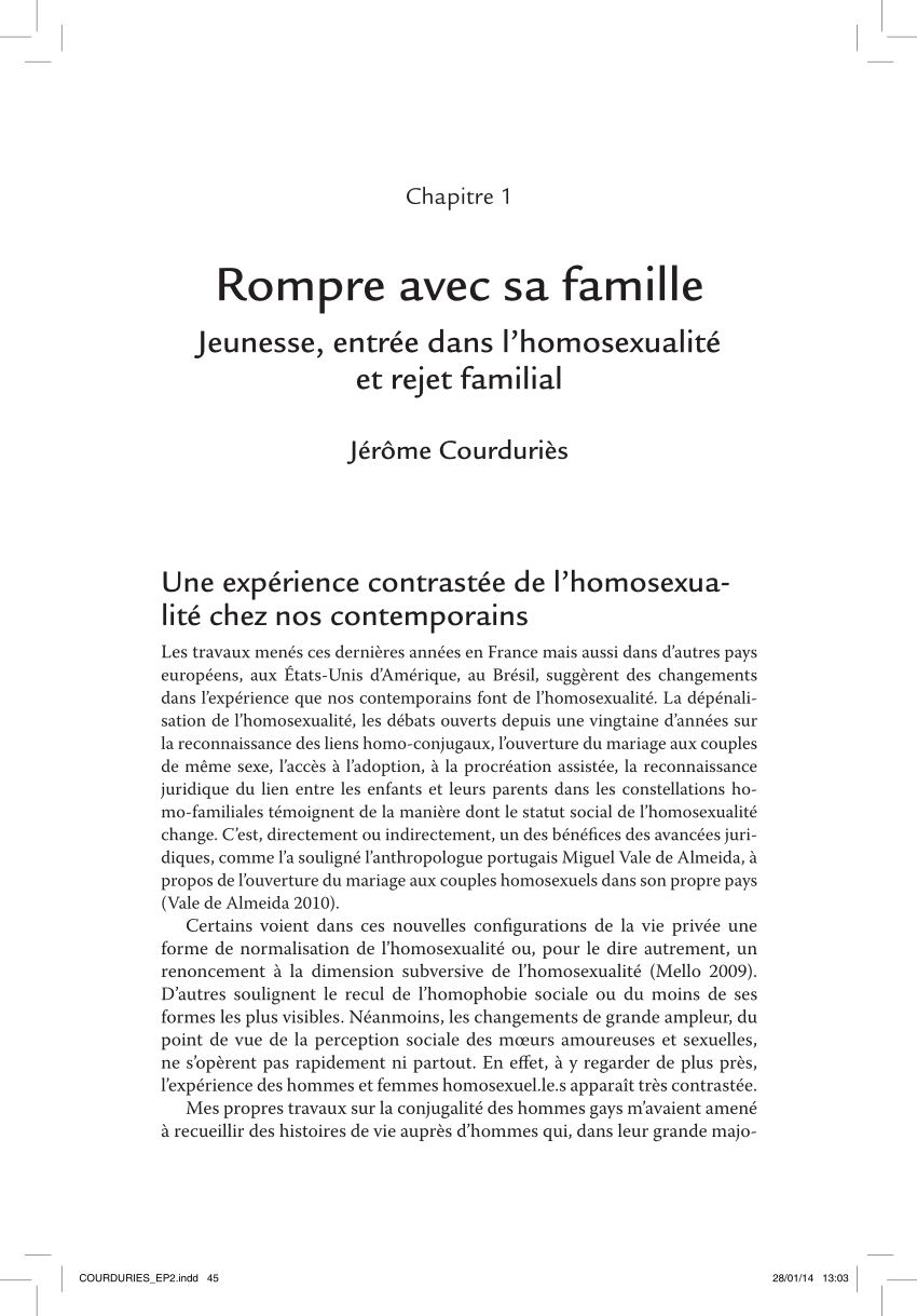 Pdf Rompre Avec Sa Famille Jeunesse Entree Dans L Homosexualite Et Experience Du Rejet Familial