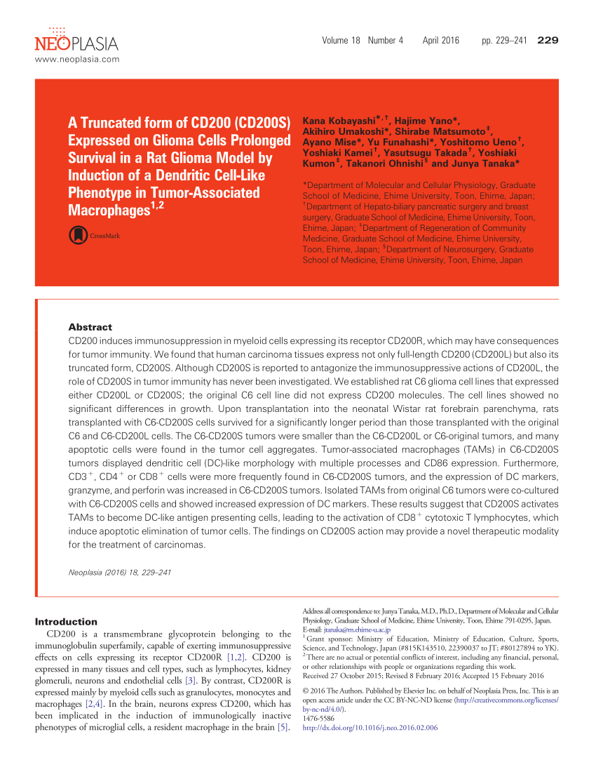 PDF) A Truncated form of CD200 (CD200S) Expressed on Glioma Cells ...
