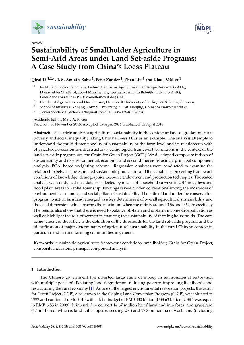 Influence of Ecological Defarming Scenarios on Agriculture in Ansai County,  Loess Plateau, China