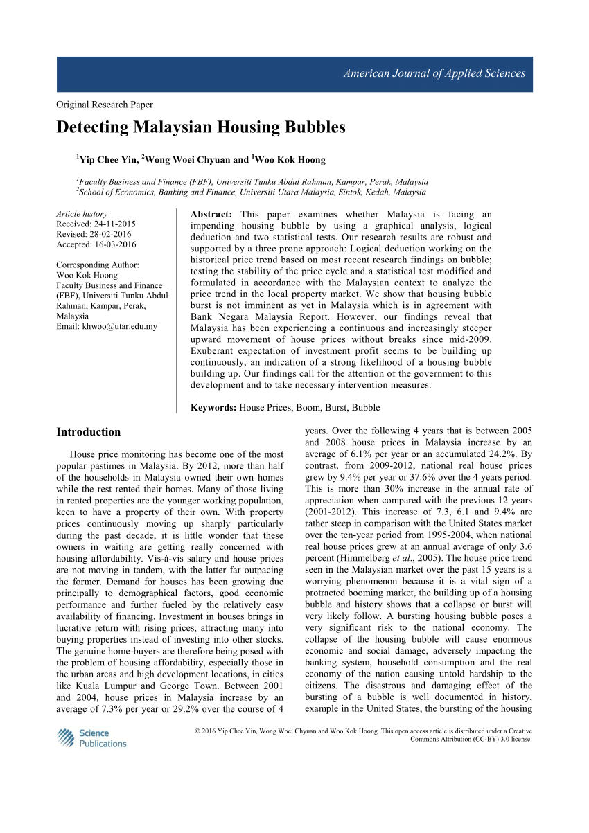 Pdf Detecting Malaysian Housing Bubbles