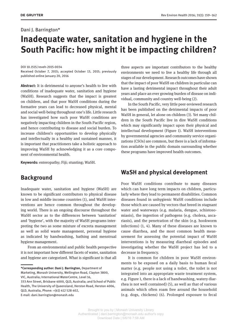 Pdf Inadequate Water Sanitation And Hygiene In The South Pacific How Might It Be Impacting 3069