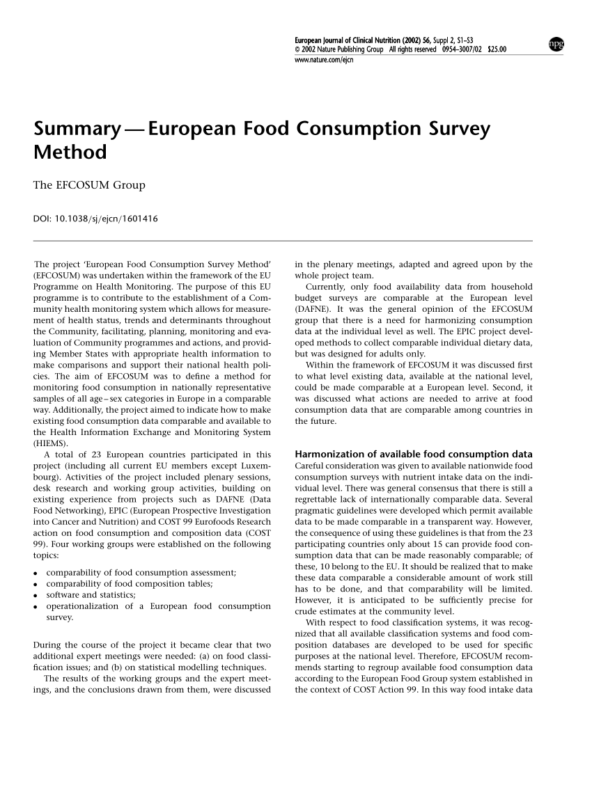 research on food consumption