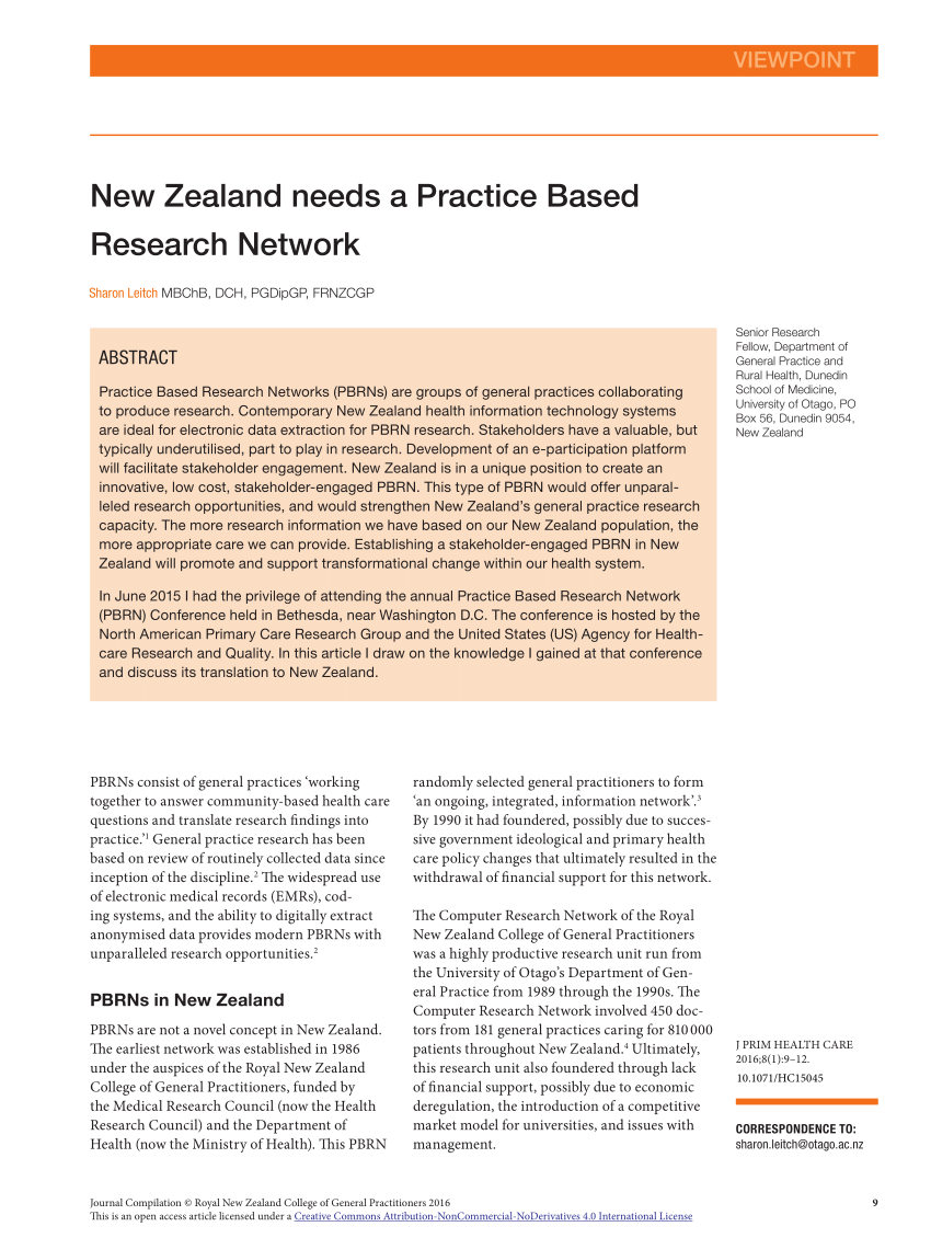 Pdf New Zealand Needs A Practice Based Research Network