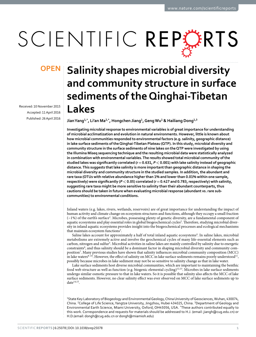 (PDF) Salinity shapes microbial diversity and community structure in