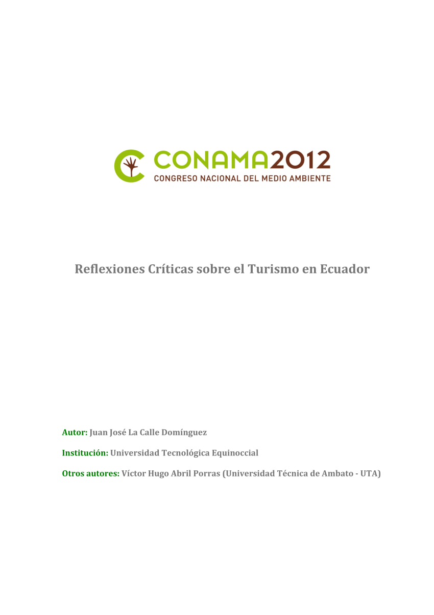 Pdf Reflexiones Criticas Sobre El Turismo En Ecuador