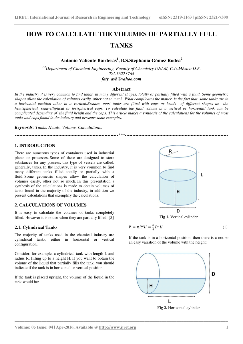 PDF) HOW TO CALCULATE THE VOLUMES OF PARTIALLY FULL TANKS