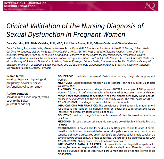 PDF Clinical Validation of the Nursing Diagnosis of Sexual