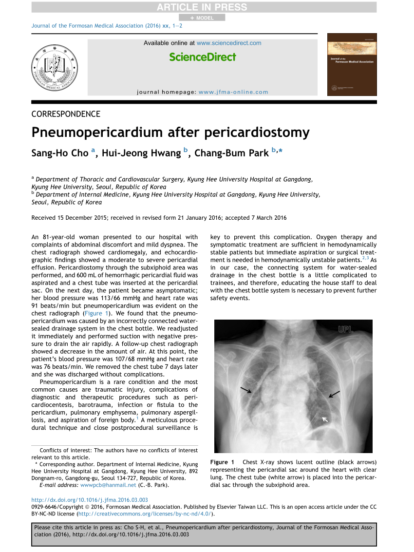 Pdf Pneumopericardium After Pericardiostomy