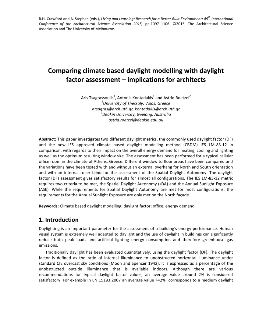 PDF) Comparing climate based daylight modelling with daylight ...