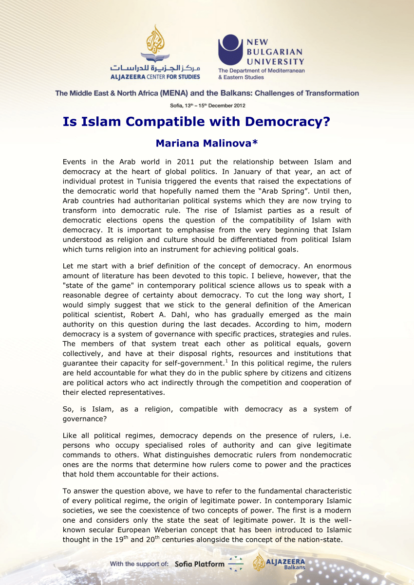 Pdf Is Islam Compatible With Democracy