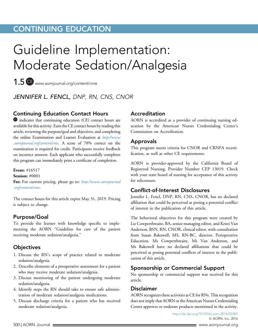 (PDF) Guideline Implementation Moderate Sedation/Analgesia