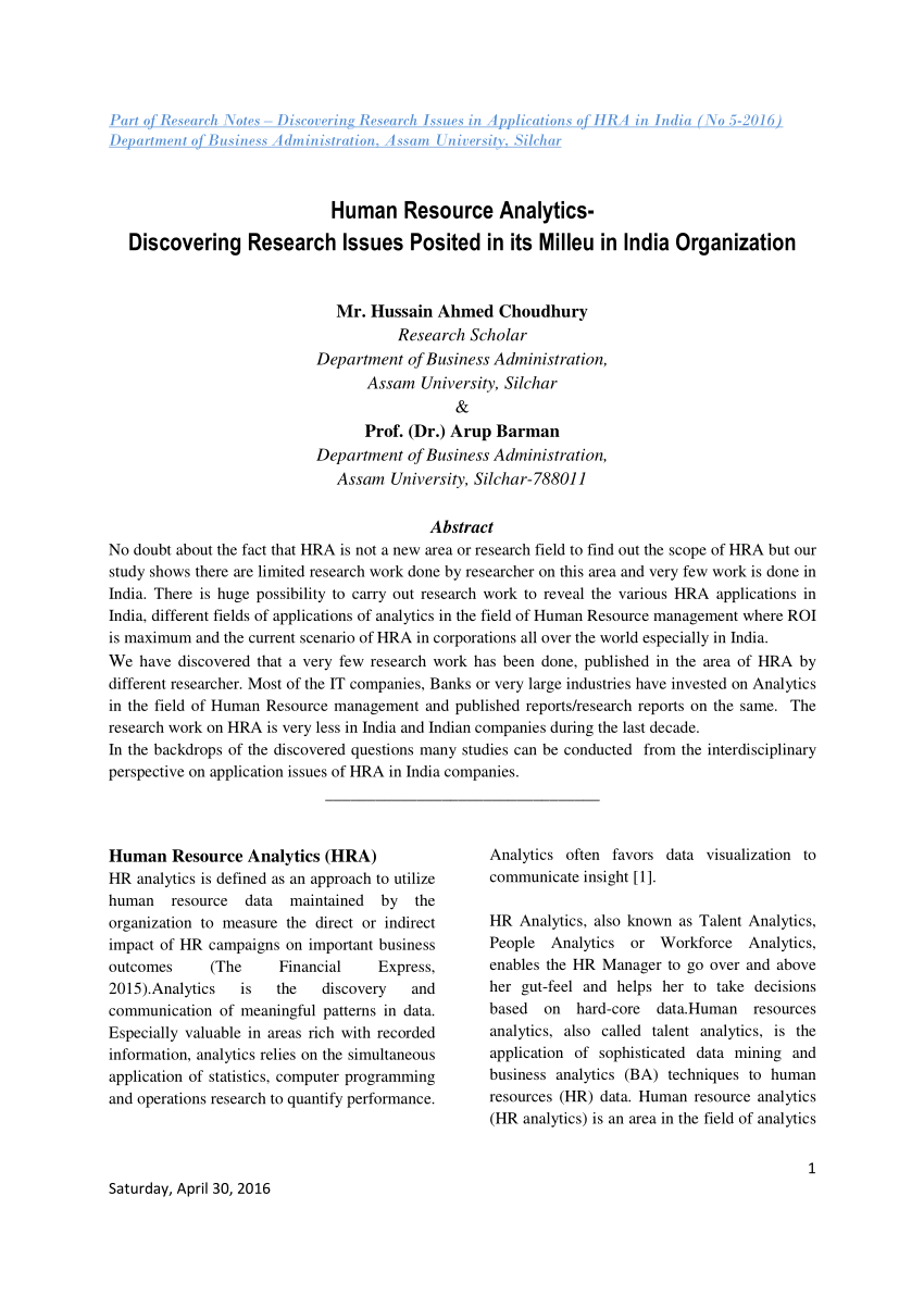 research paper on hr analytics in india