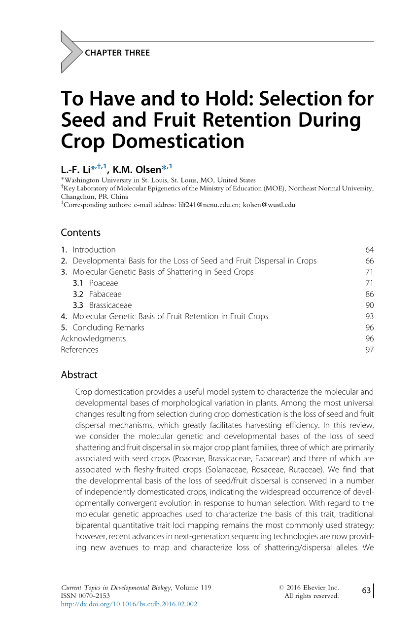 Pdf To Have And To Hold Selection For Seed And Fruit Retention During Crop Domestication