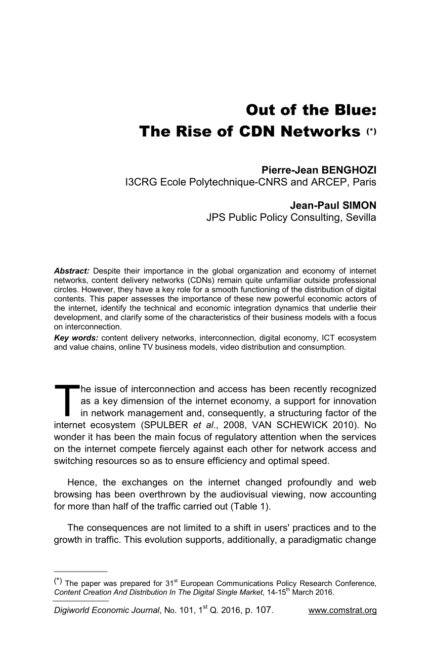 PDF) Out of the Blue: The Rise of CDN Networks (*)