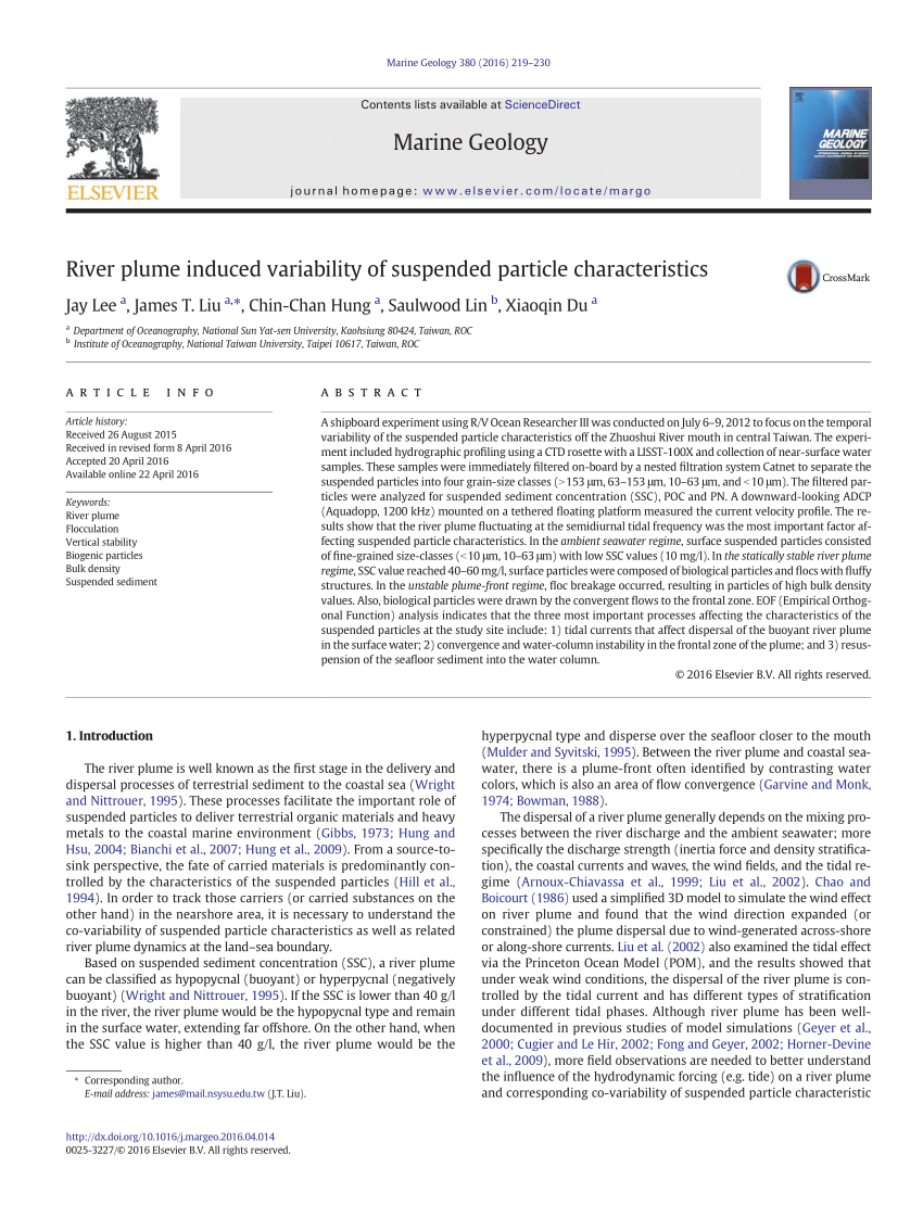 Pdf River Plume Induced Variability Of Suspended Particle Characteristics