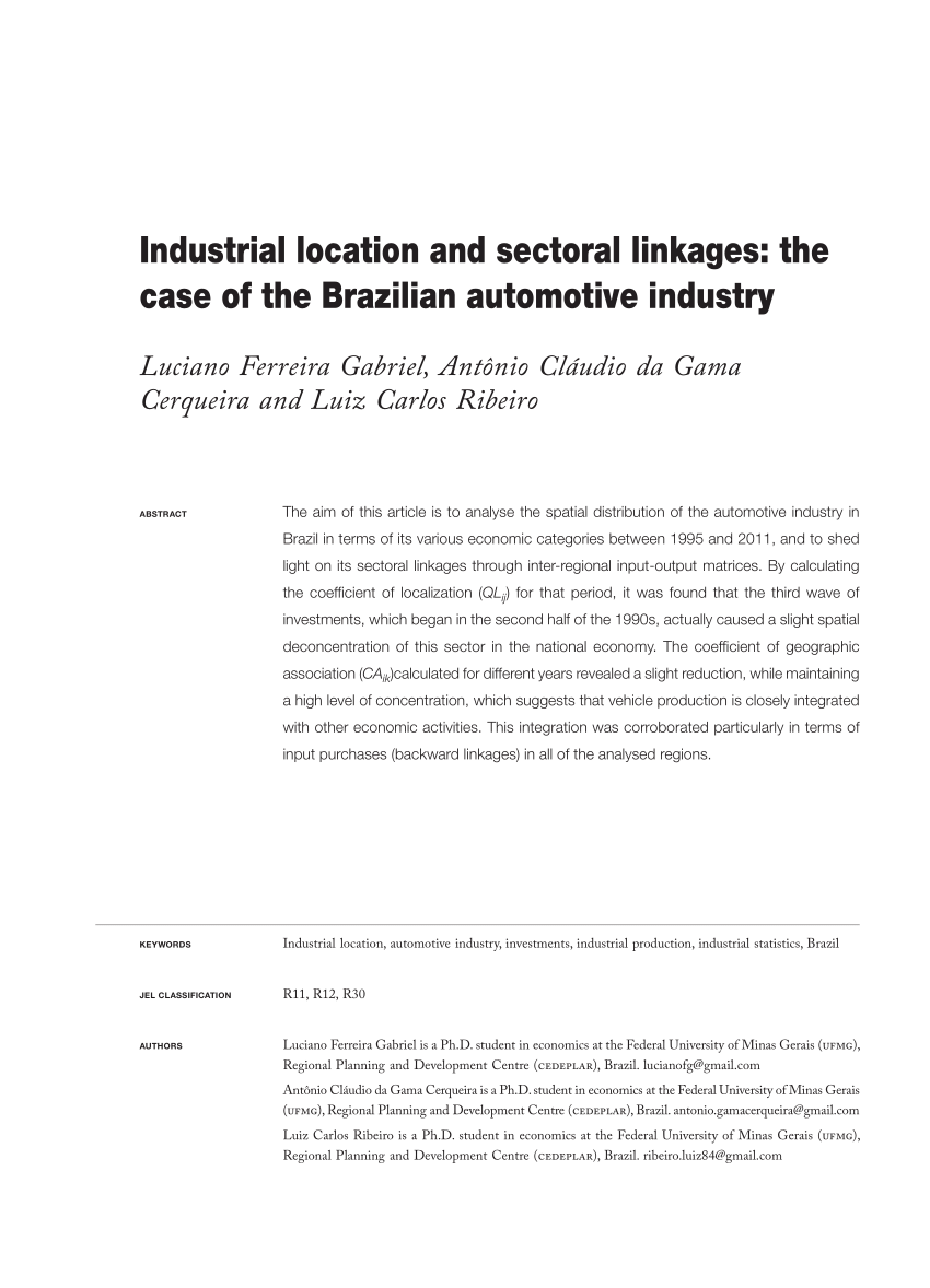 PDF) Industrial location and sectoral linkages: the case of the ...