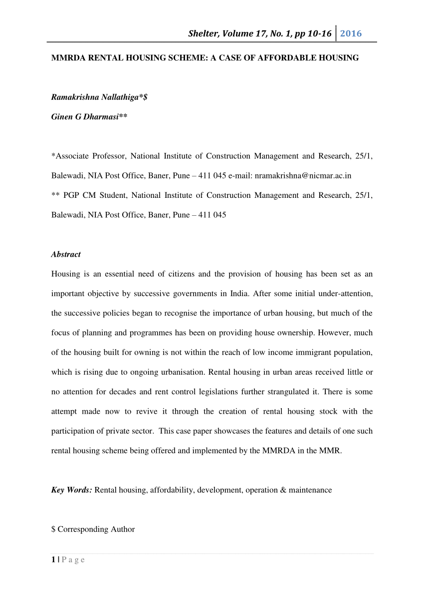 (PDF) MMRDA Rental Housing Scheme: A Case of Affordable 